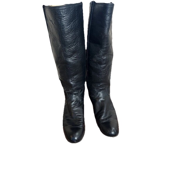 Justin Black Leather Knee Equestrian Boots 7 1/2 B L3098 - Picture 1 of 6